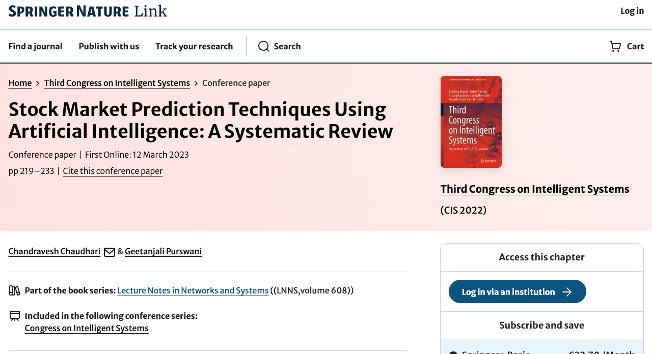 Stock Market Prediction Techniques Using Artificial Intelligence: A Systematic Review