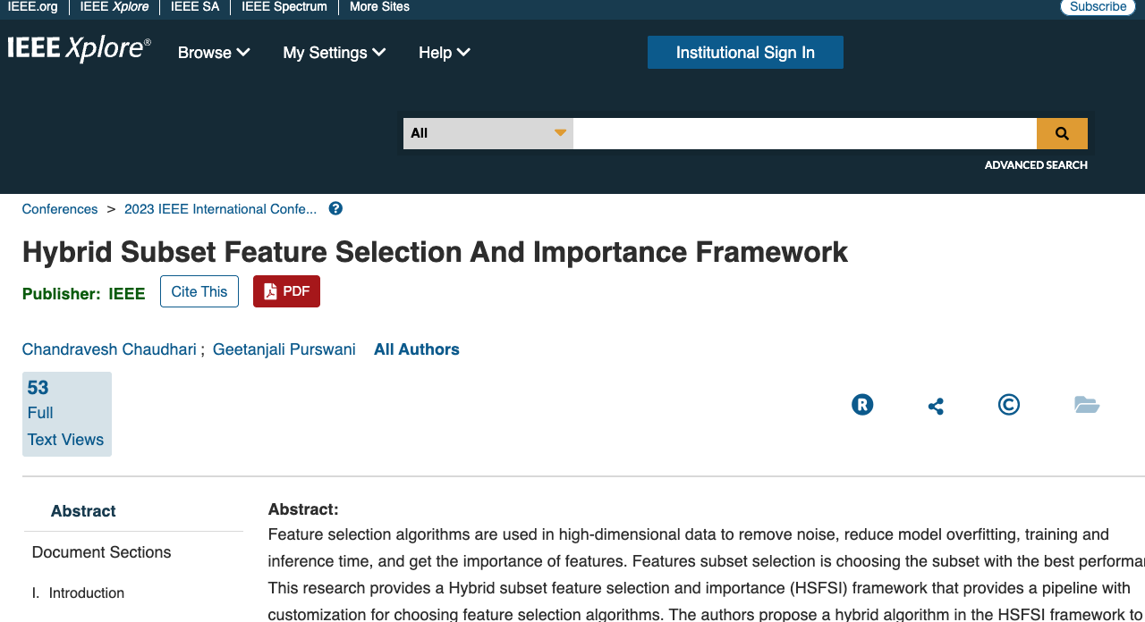 Hybrid Subset Feature Selection And Importance Framework